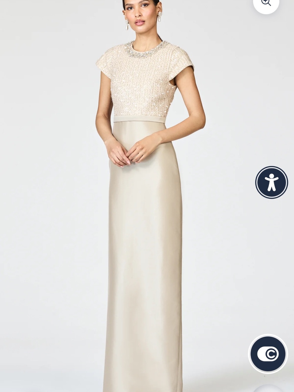 Beaded Cap-Sleeve Evening Gown in Cream